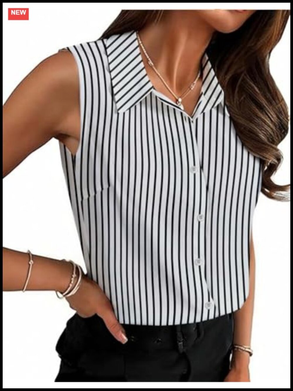 Sleeveless Button Down Blouse Collared Work Tank Top Polyester Spandex